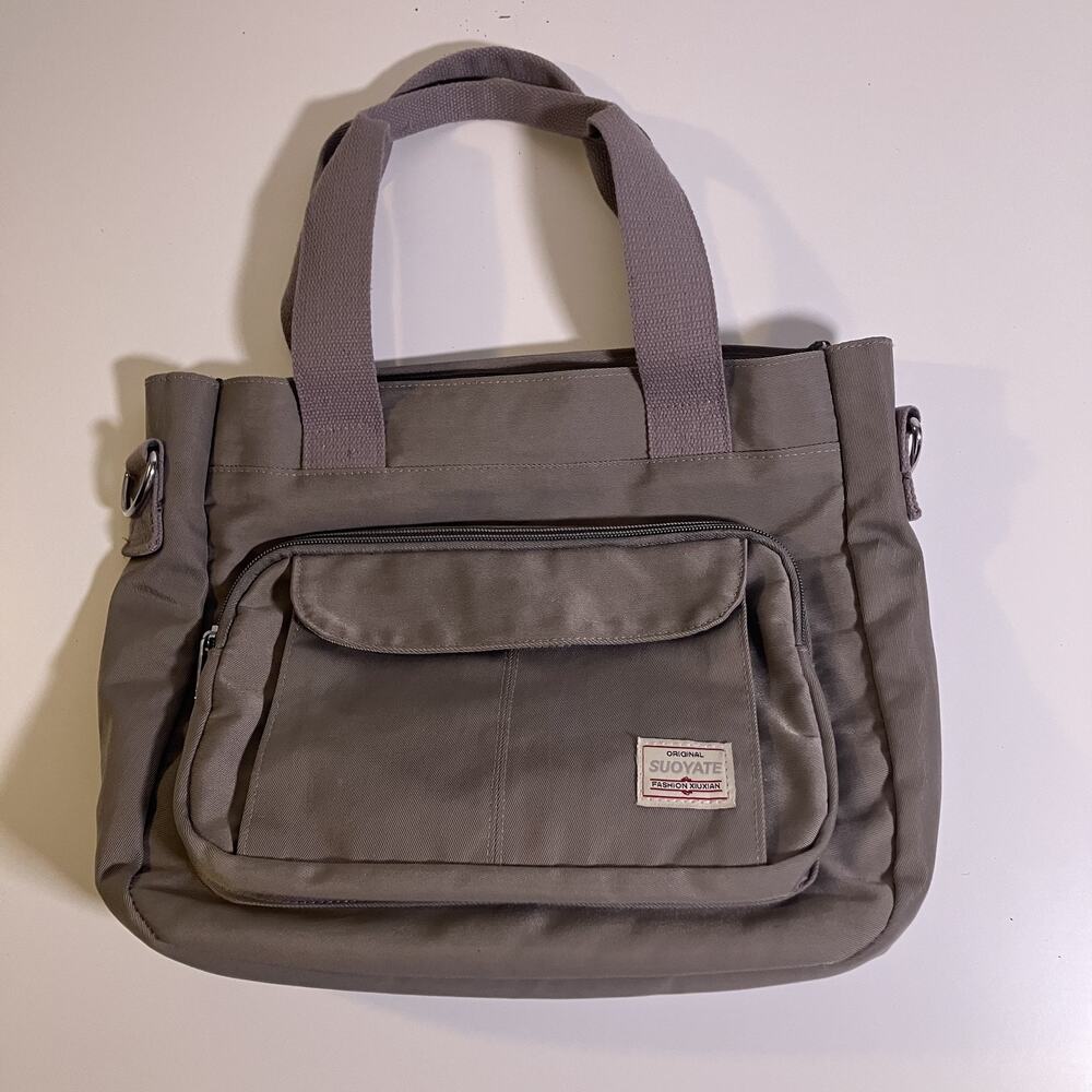 Suoyate Tote Bag Womens‎ Gray Shoulder Purse Handbag Large Pockets Canvas Travel